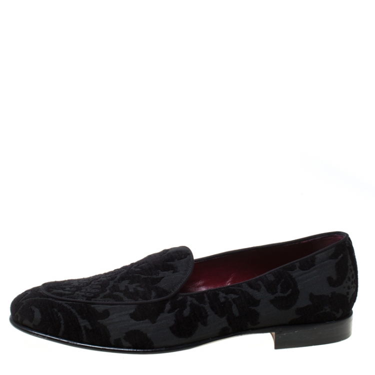 Pre Owned Dolce and Gabbana Black Brocade Fabric Lukas Smoking Slippers Size 44