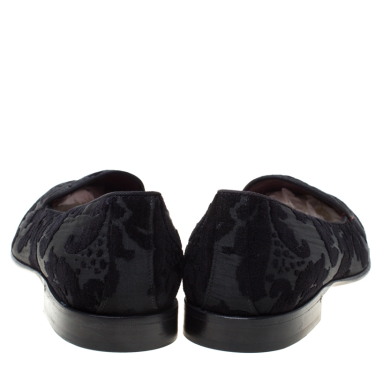 Pre Owned Dolce and Gabbana Black Brocade Fabric Lukas Smoking Slippers Size 44