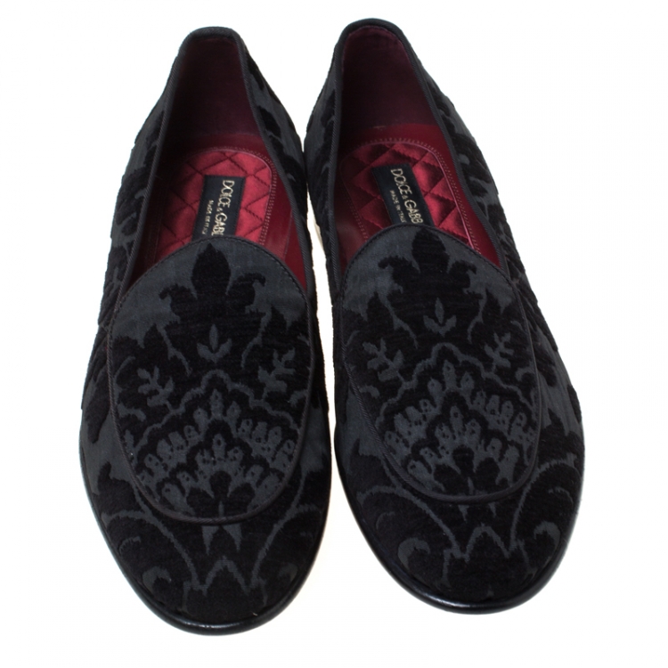 Pre Owned Dolce and Gabbana Black Brocade Fabric Lukas Smoking Slippers Size 44