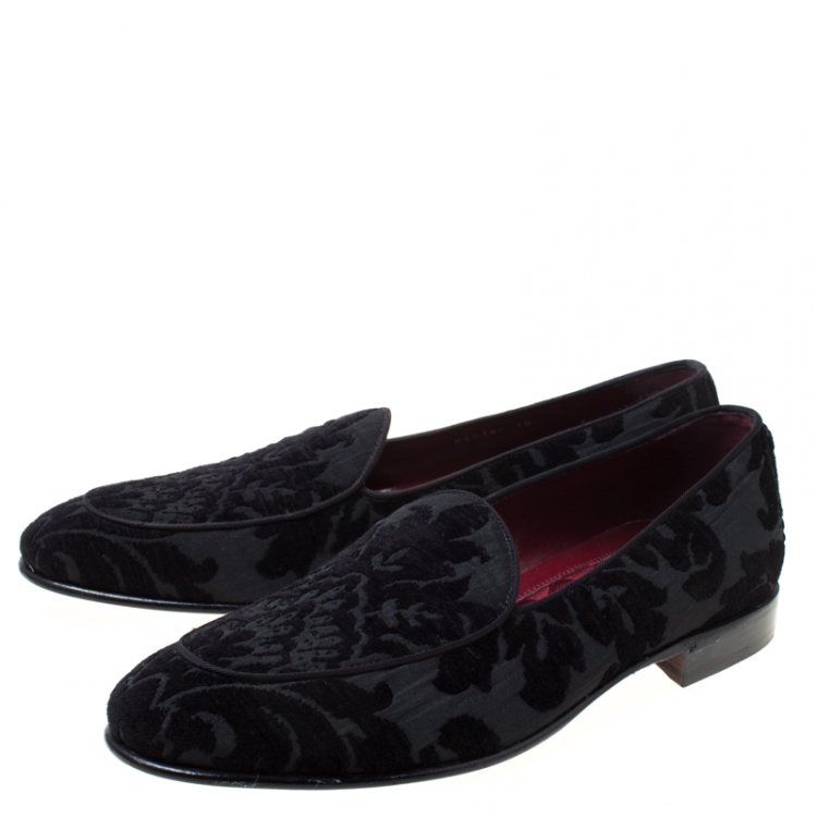 Pre Owned Dolce and Gabbana Black Brocade Fabric Lukas Smoking Slippers Size 44