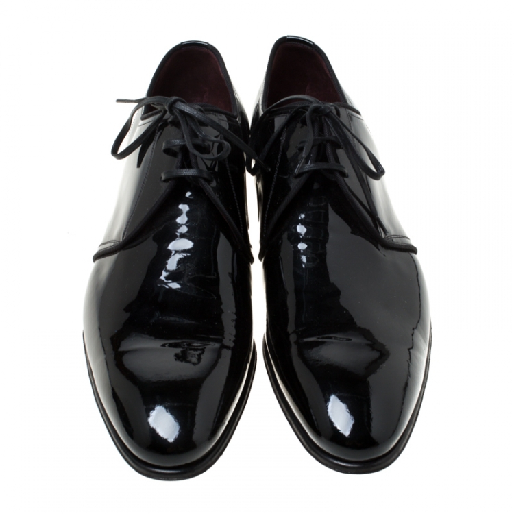 Pre Owned Dolce and Gabbana Black Patent Leather Derby Size 43