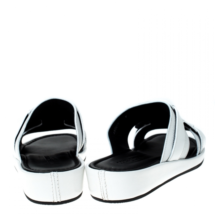 Pre Owned Dolce and Gabbana White Leather Buckle Platform Slide Sandals Size 43