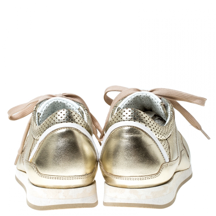 Pre Owned Dolce & Gabbana Metallic Gold Leather Lace Up Sneakers Size 40