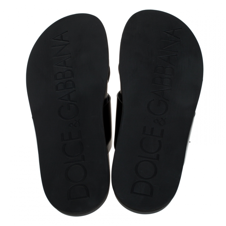 Pre Owned Dolce and Gabbana Black Leather Cross Strap Sandals Size 44