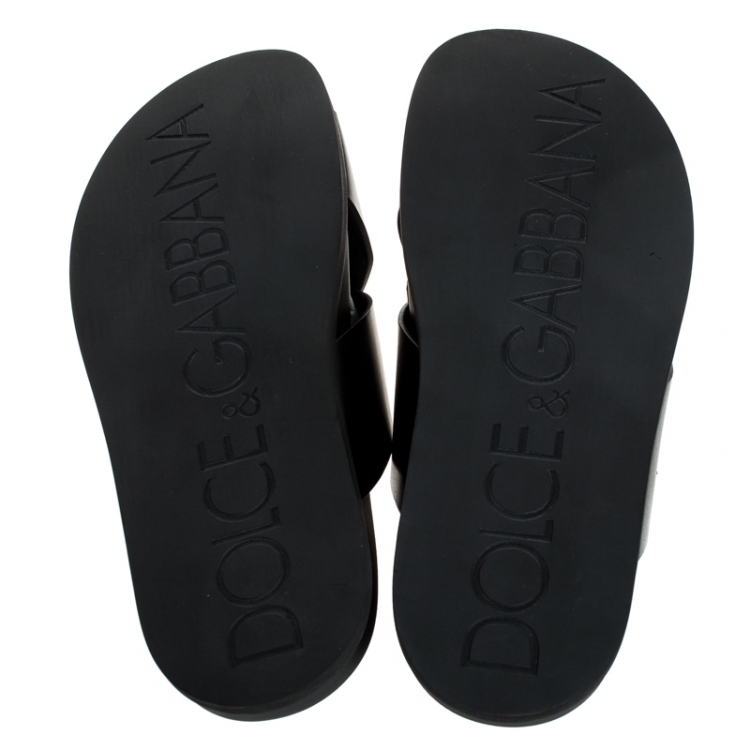 Pre Owned  Dolce and Gabbana Black Leather Cross Strap Sandals Size 43