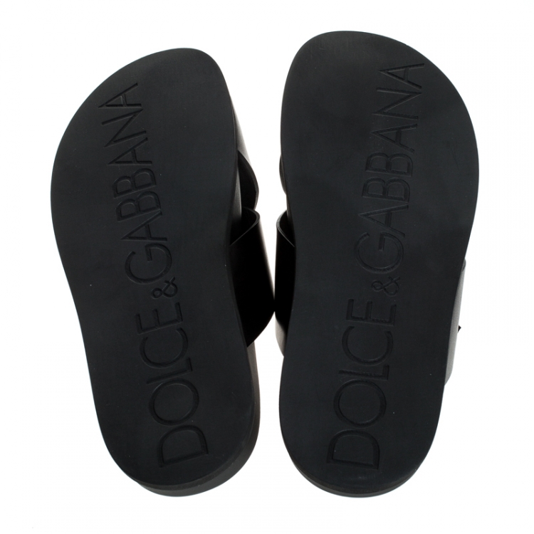 Pre Owned Dolce and Gabbana Black Leather Cross Strap Sandals Size 42