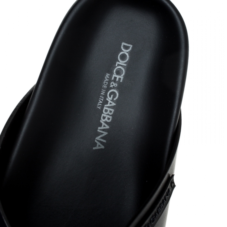 Pre Owned Dolce and Gabbana Black Leather Cross Strap Sandals Size 45