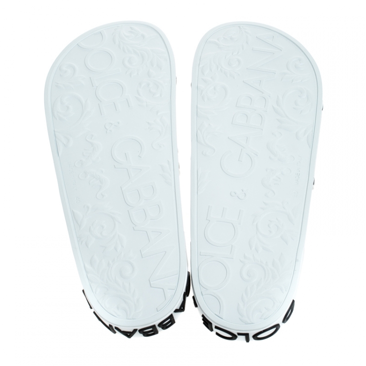 Pre Owned Dolce and Gabbana White Leather Crown Logo Slip On Slides Size 40
