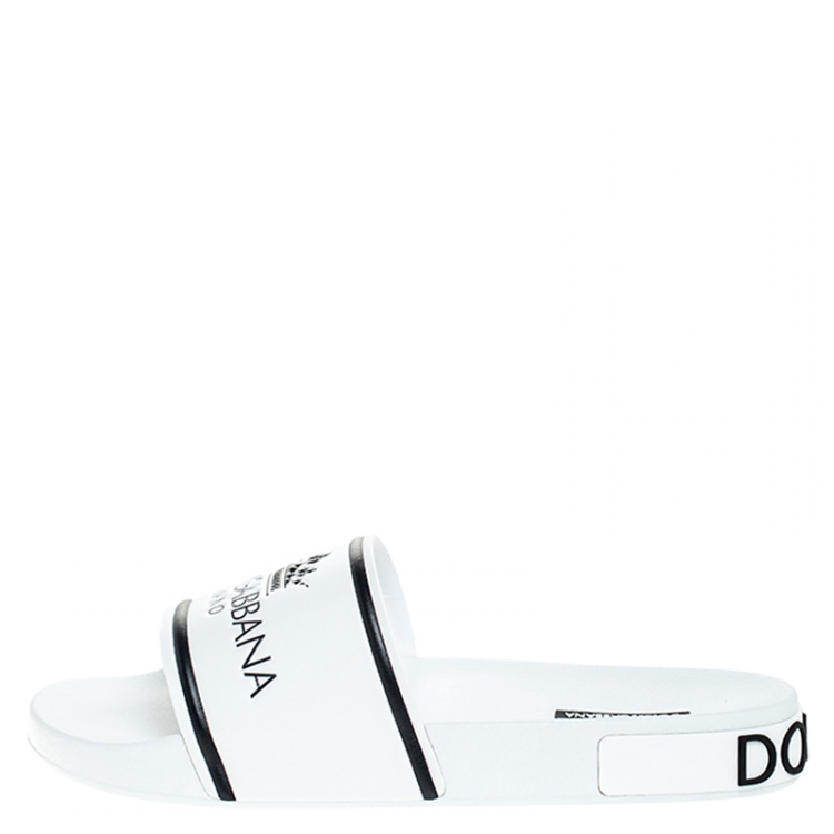 Dolce and Gabbana White Leather Crown Logo Slip On Slides Size 40 Dolce &  Gabbana | TLC