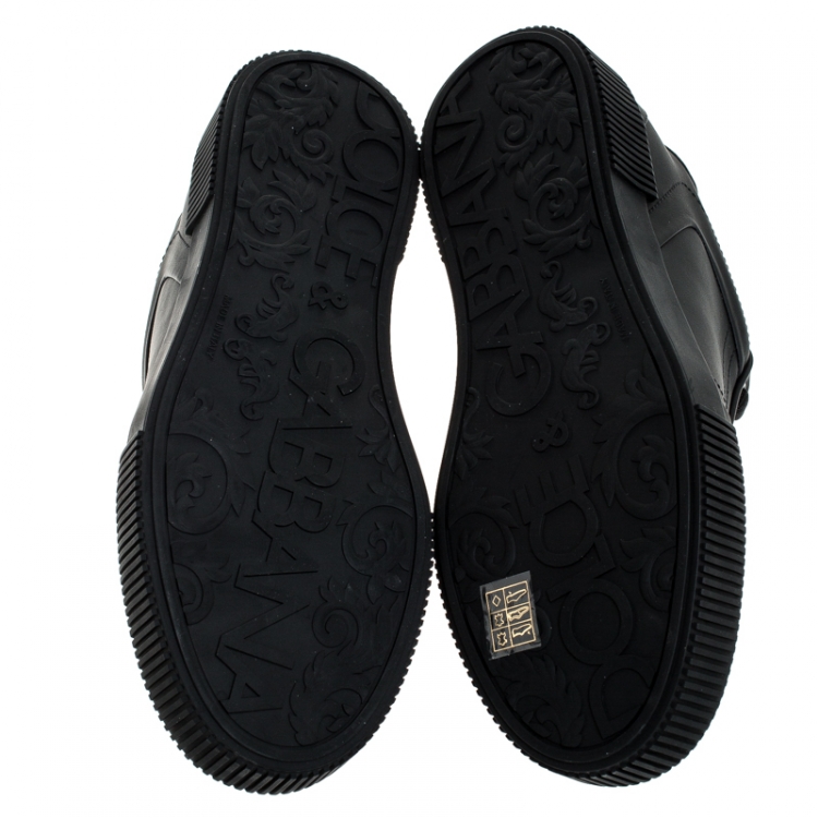 Pre Owned Dolce and Gabbana Black Leather Miami Logo Trainer Sneakers Size 42.5