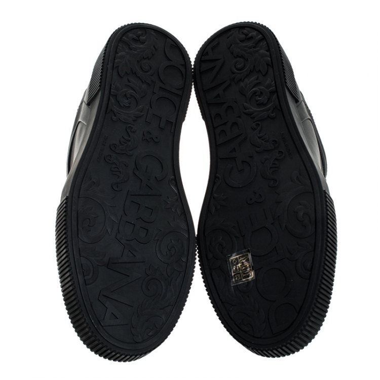 Pre Owned Dolce & Gabbana Black Leather Miami Logo Low Top Sneakers Size 45