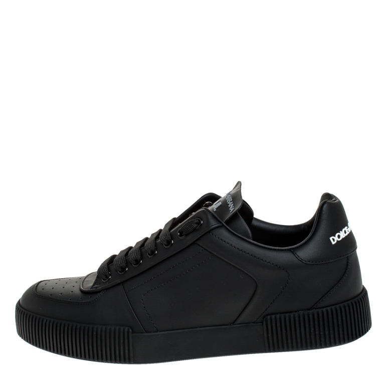 Pre Owned Dolce & Gabbana Black Leather Miami Logo Low Top Sneakers Size 45