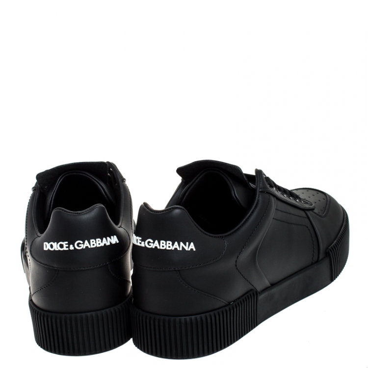 Pre Owned Dolce & Gabbana Black Leather Miami Logo Low Top Sneakers Size 45
