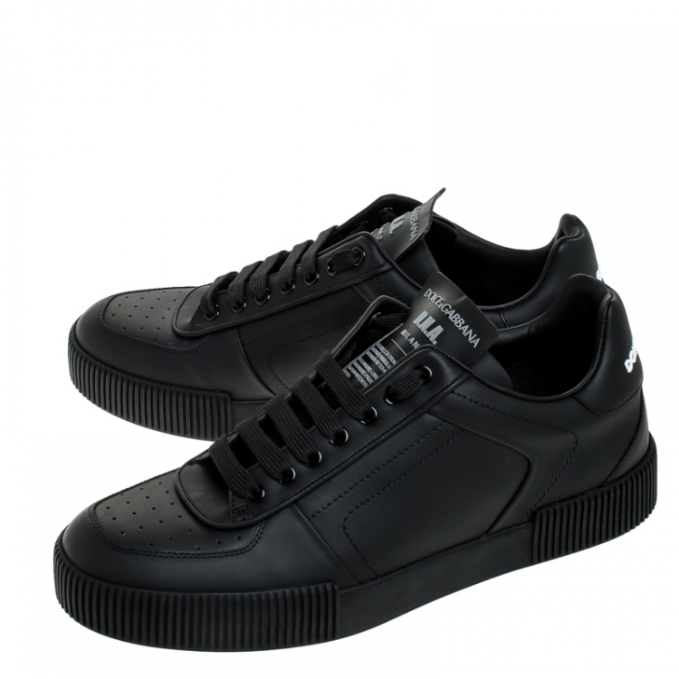 Pre Owned Dolce & Gabbana Black Leather Miami Logo Low Top Sneakers Size 45