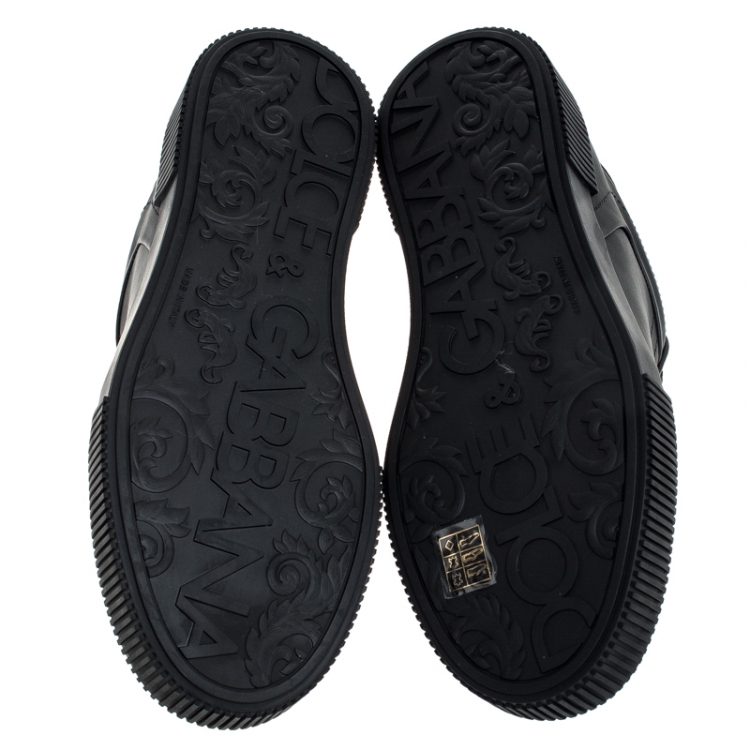Pre Owned Dolce & Gabbana Black Leather Miami Logo Low Top Sneakers Size 42