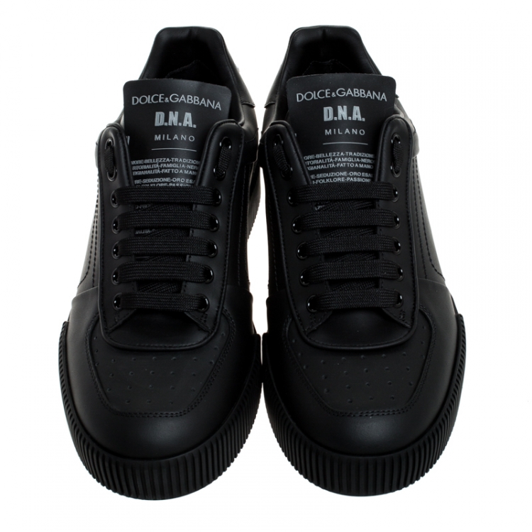 Pre Owned Dolce & Gabbana Black Leather Miami Logo Low Top Sneakers Size 42