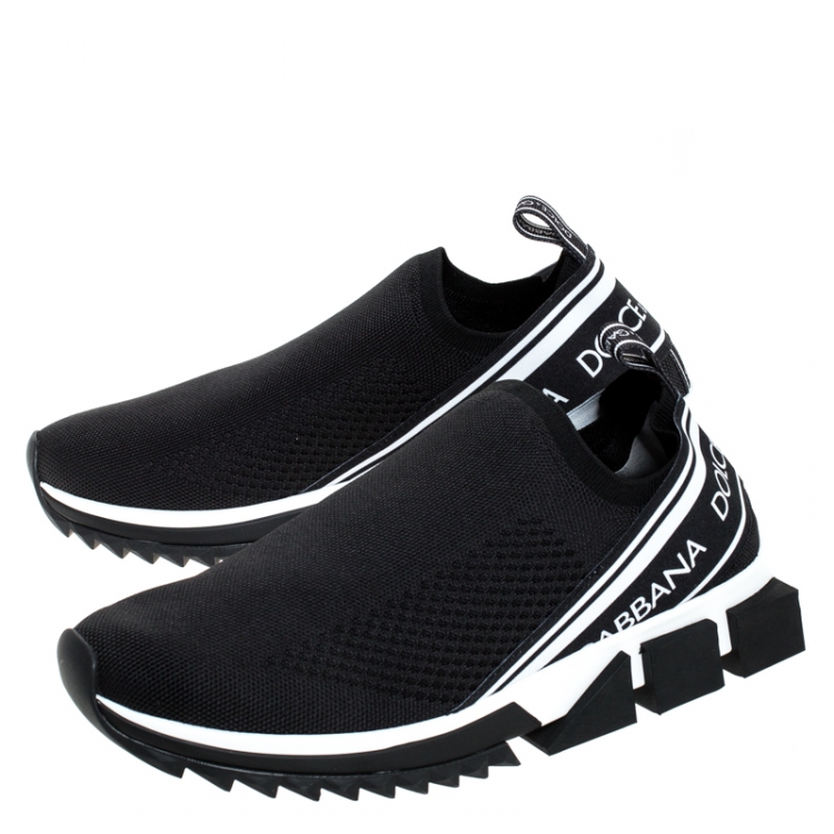 Pre Owned Dolce and Gabbana Black Stretch Fabric Sorrento Slip On Sneakers Size 45