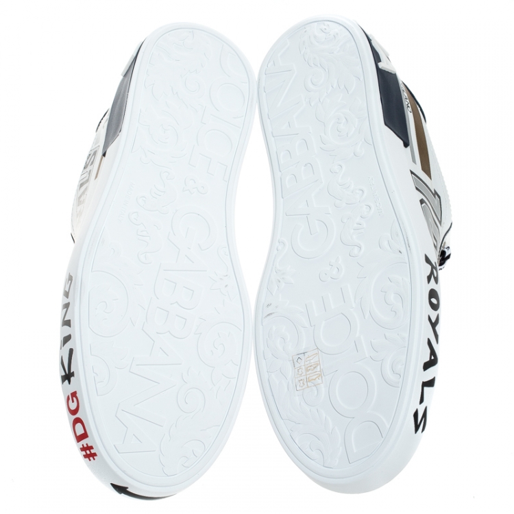 Pre Owned Dolce and Gabbana White/Blue Leather Portofino Royal 10 Sneakers Size 43