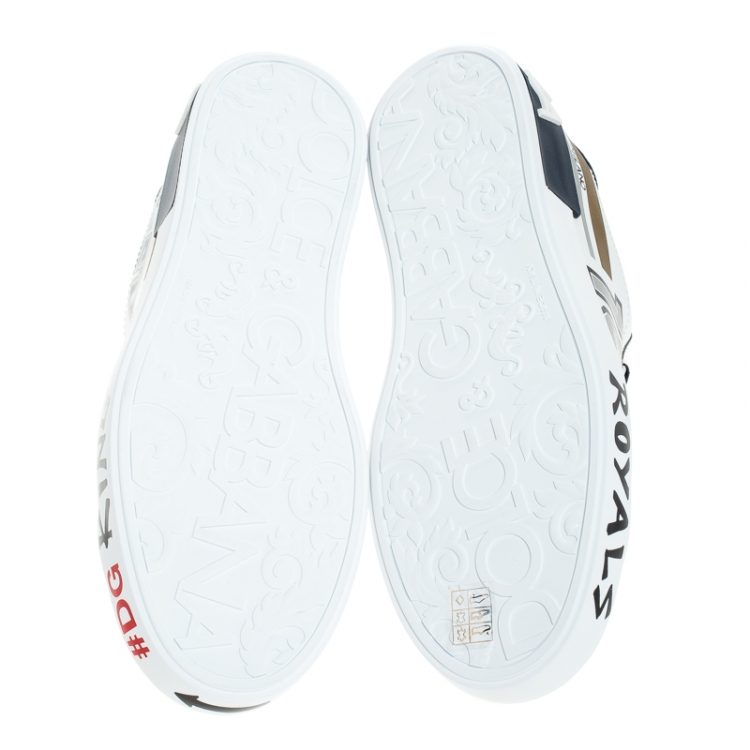 مملوكة مسبقًا Dolce and Gabbana White/Blue Leather Portofino Royal 10 Sneakers Size 42.5