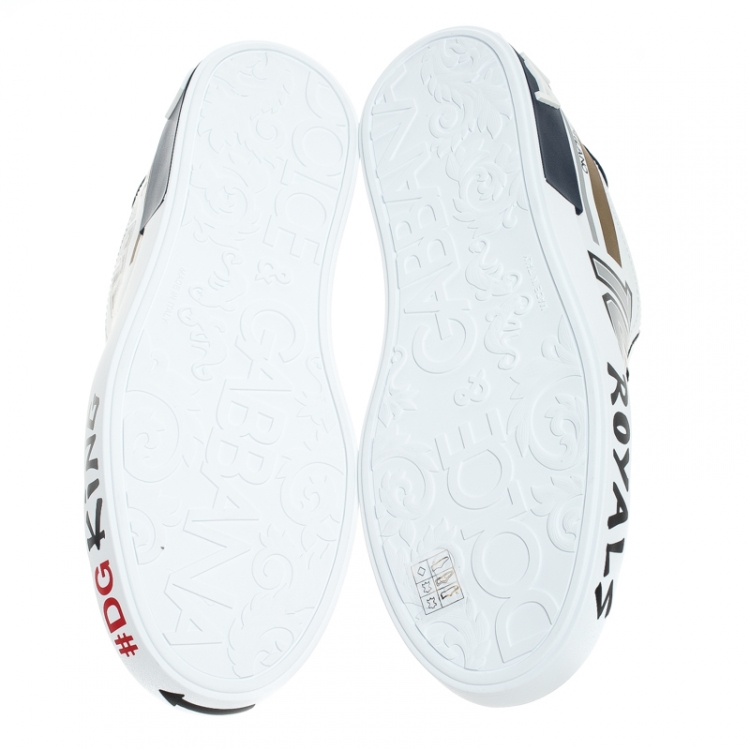 مملوكة مسبقًا Dolce and Gabbana White/Blue Leather Portofino Royal 10 Sneakers Size 43.5