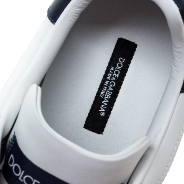 Pre Owned Dolce and Gabbana White/Blue Leather Portofino Royal 10 Sneakers Size 44