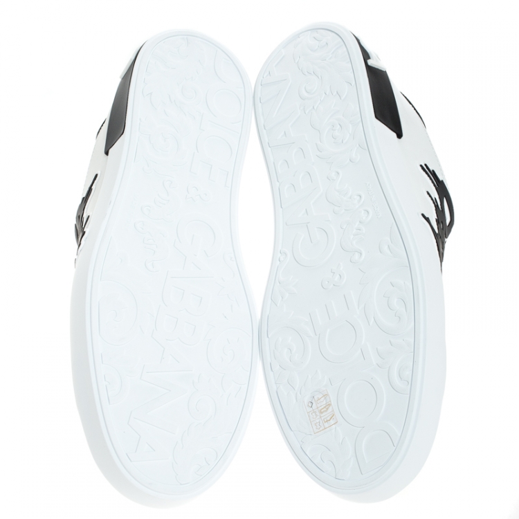 Pre Owned Dolce and Gabbana Black/White Leather Logo Detail Low Top Sneakers Size 46