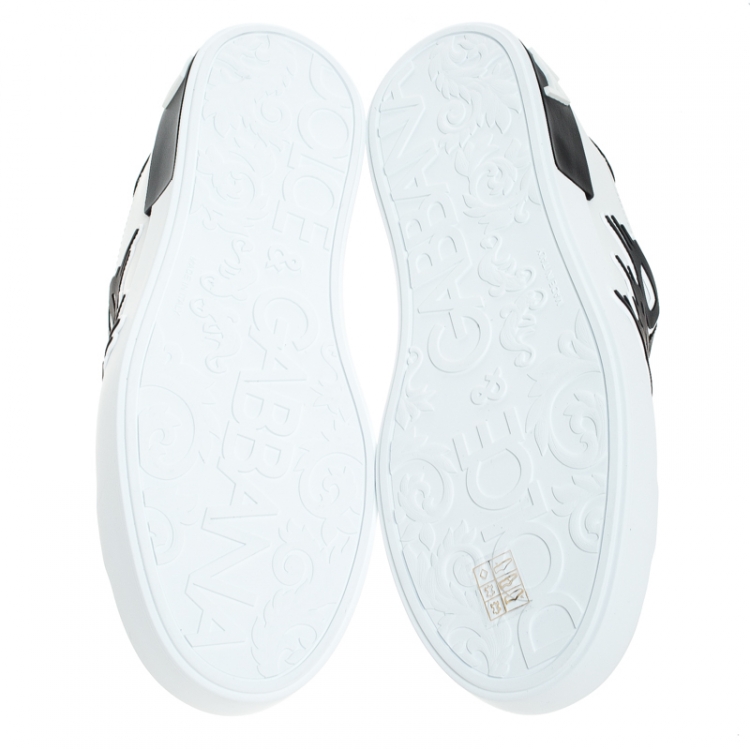 Pre Owned Dolce and Gabbana Black/White Leather Logo Detail Low Top Sneakers Size 42.5
