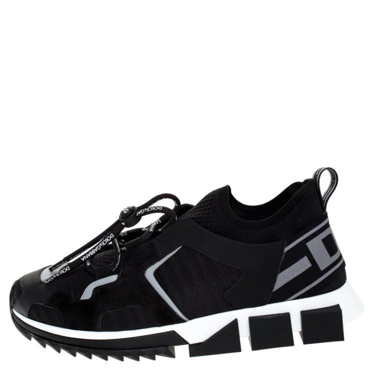 Pre Owned Dolce and Gabbana Black Leather and Mesh Sorrento Trekking Sneakers Size 43
