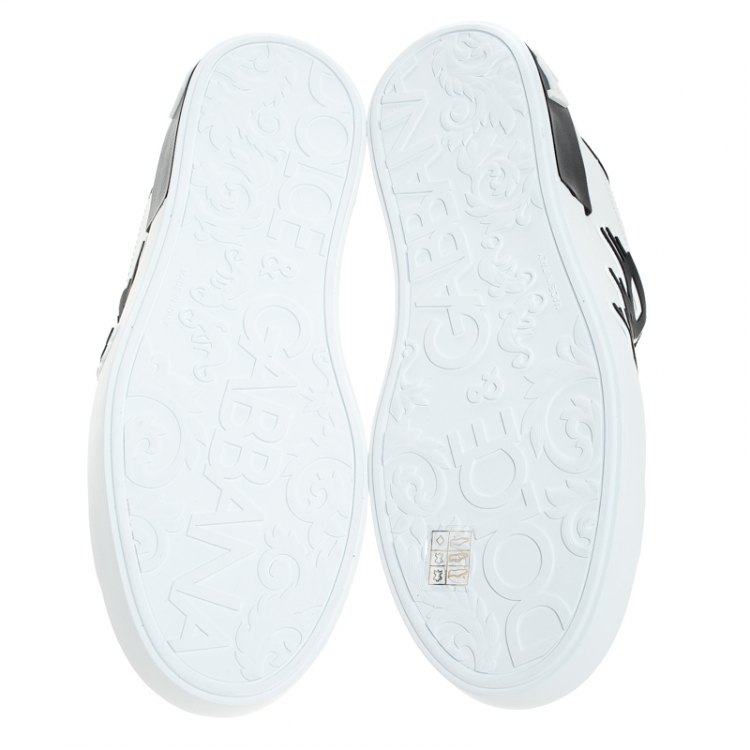 Pre Owned Dolce and Gabbana Black/White Leather Logo Portofino Sneakers Size 43