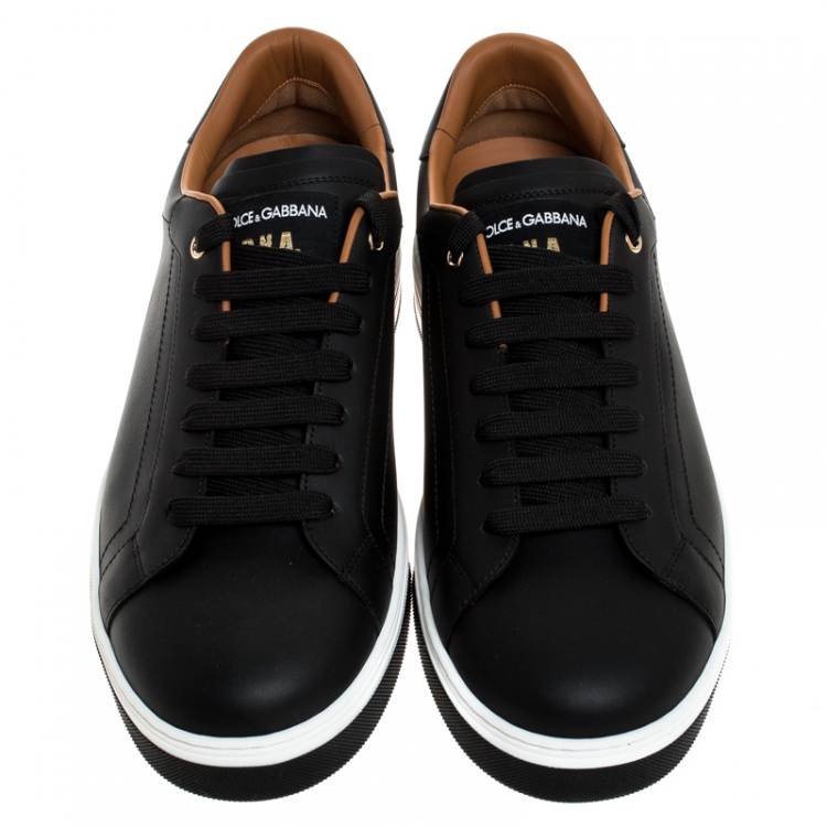 Pre Owned Dolce and Gabbana Black Leather Roma Low Top Sneakers Size 45