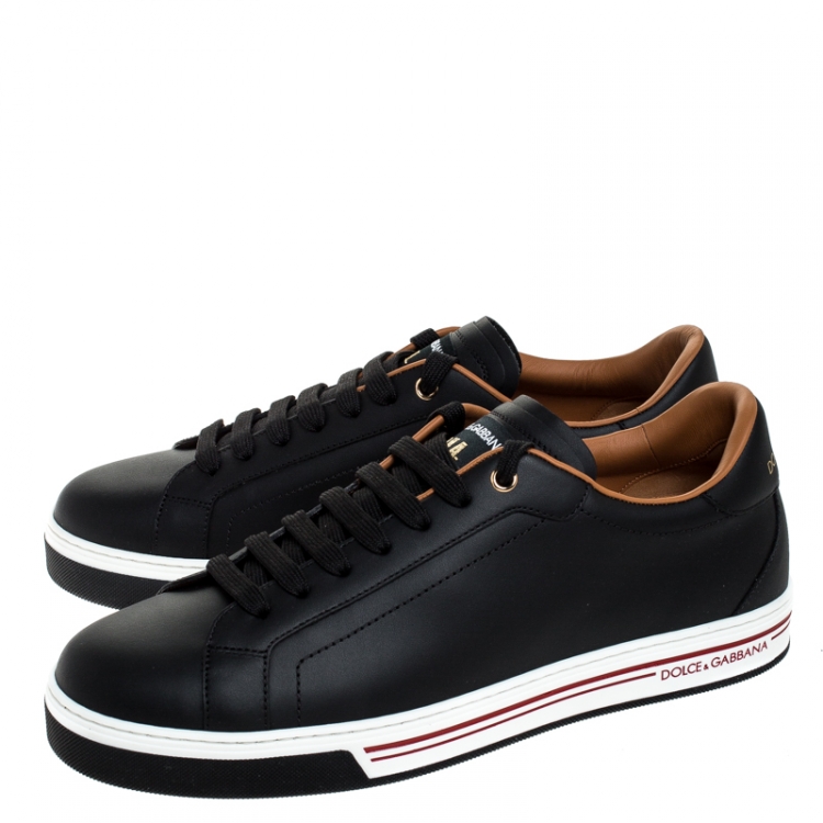 Pre Owned Dolce and Gabbana Black Leather Roma Low Top Sneakers Size 45