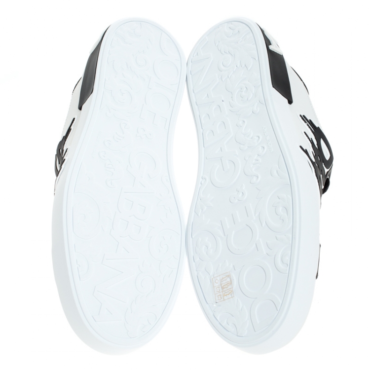 Pre Owned Dolce and Gabbana Black/White Leather Logo Detail Low Top Sneakers Size 44