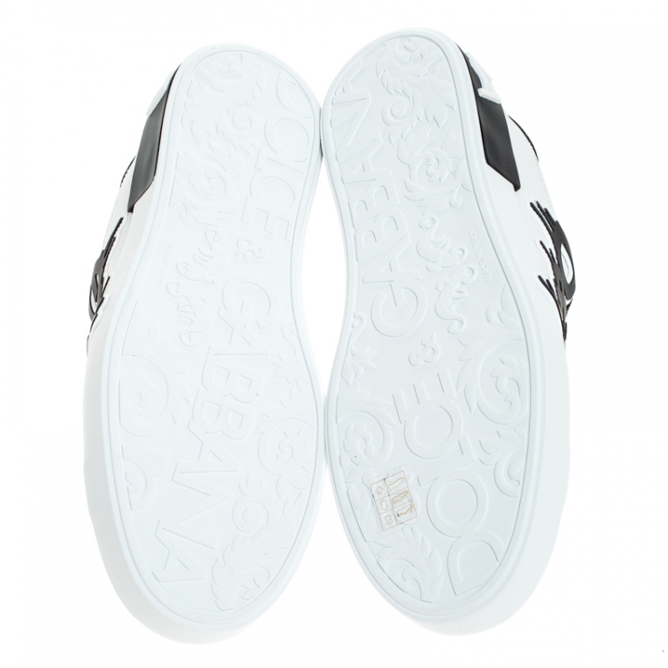 Pre Owned  Dolce and Gabbana Black/White Leather Logo Detail Low Top Sneakers Size 41