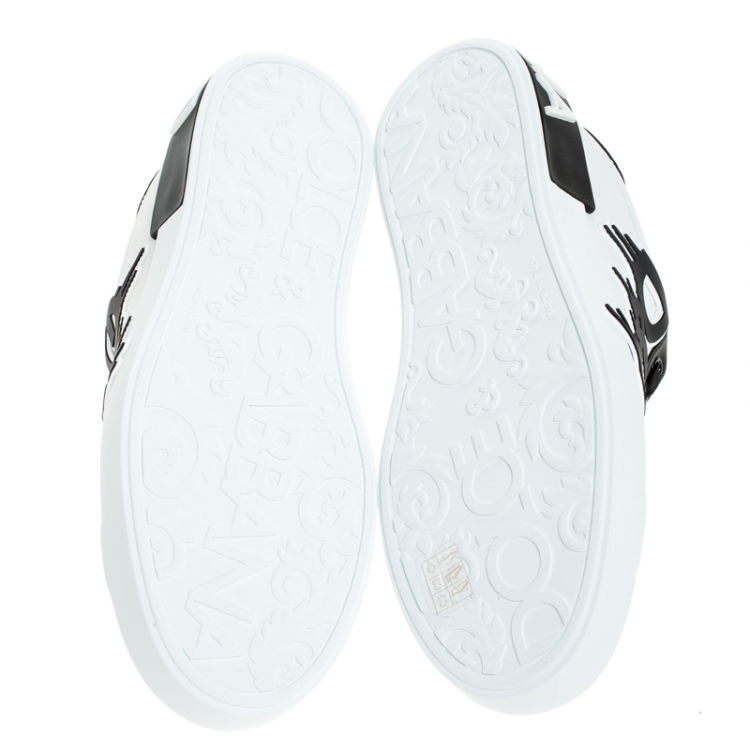 Pre Owned Dolce and Gabbana Black/White Leather Logo Detail Low Top Sneakers Size 40