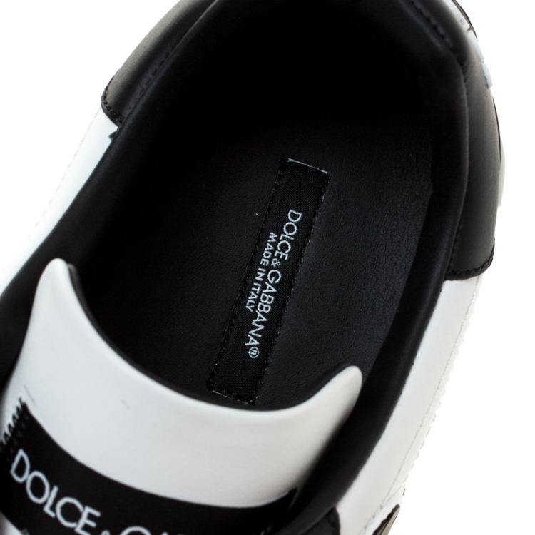 Pre Owned Dolce and Gabbana Black/White Leather Logo Detail Low Top Sneakers Size 40