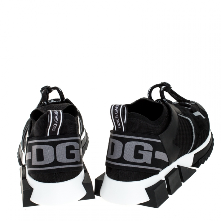 مملوكة مسبقًا Dolce and Gabbana Black Leather and Mesh Sorrento Trekking Sneakers Size 45