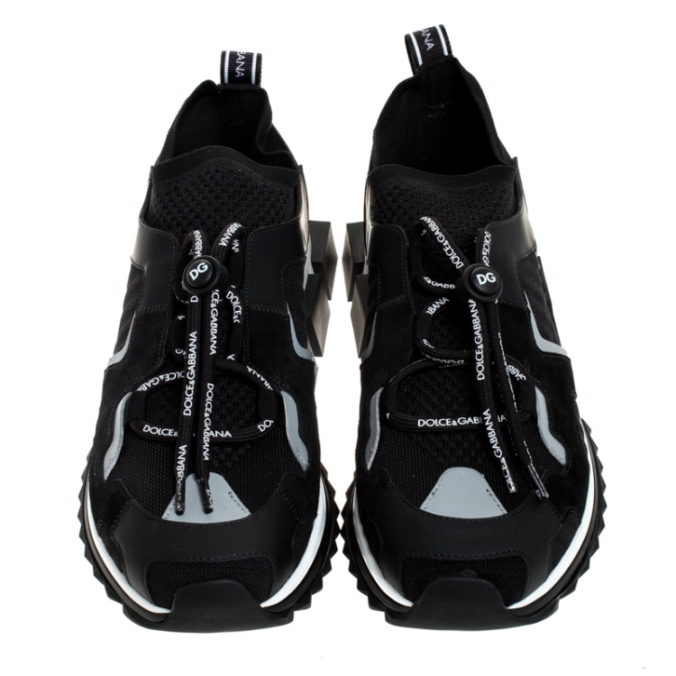 Pre Owned Dolce & Gabbana Black Leather and Mesh Sorrento Trekking Sneakers Size 44