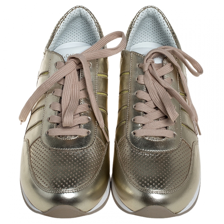 مملوكة مسبقًا Dolce & Gabbana Metallic Gold Leather Lace Up Sneakers Size 41