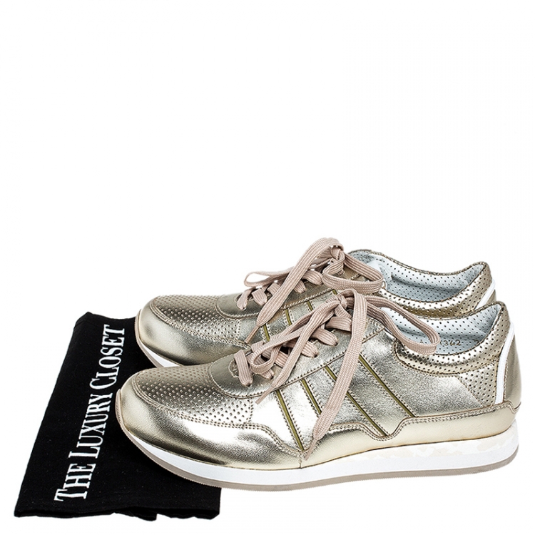 مملوكة مسبقًا Dolce & Gabbana Metallic Gold Leather Lace Up Sneakers Size 41