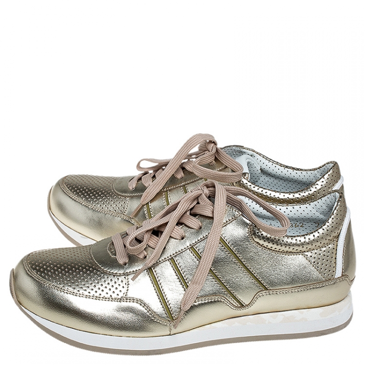 مملوكة مسبقًا Dolce & Gabbana Metallic Gold Leather Lace Up Sneakers Size 41