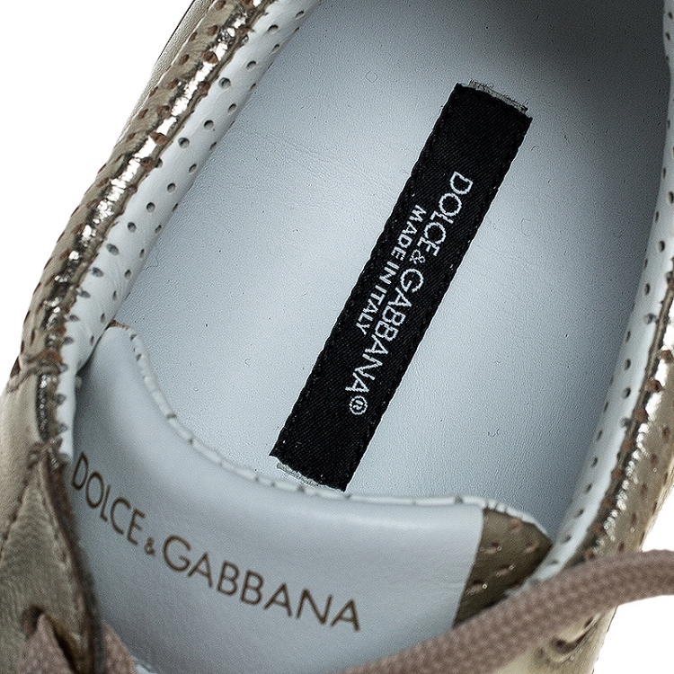 مملوكة مسبقًا Dolce & Gabbana Metallic Gold Leather Lace Up Sneakers Size 41