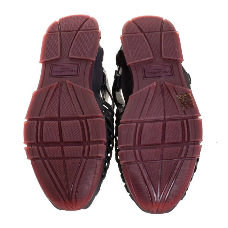 مملوكة مسبقًا Dolce & Gabbana Black Leather Gladiator Flat Sandals Size 42