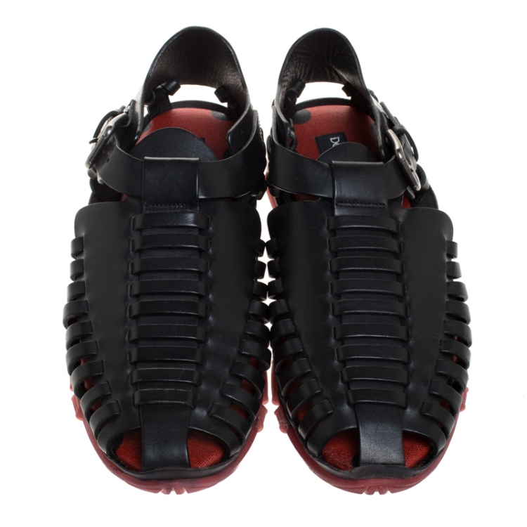 مملوكة مسبقًا Dolce & Gabbana Black Leather Gladiator Flat Sandals Size 42