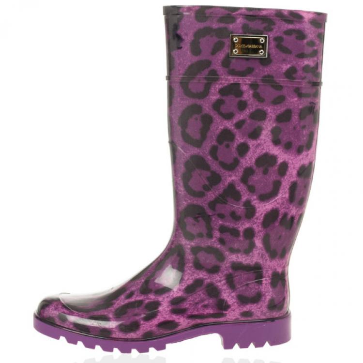 Dolce and Gabbana Purple Leopard Print Wellington Rubber Boots Size 41 Dolce  & Gabbana | TLC