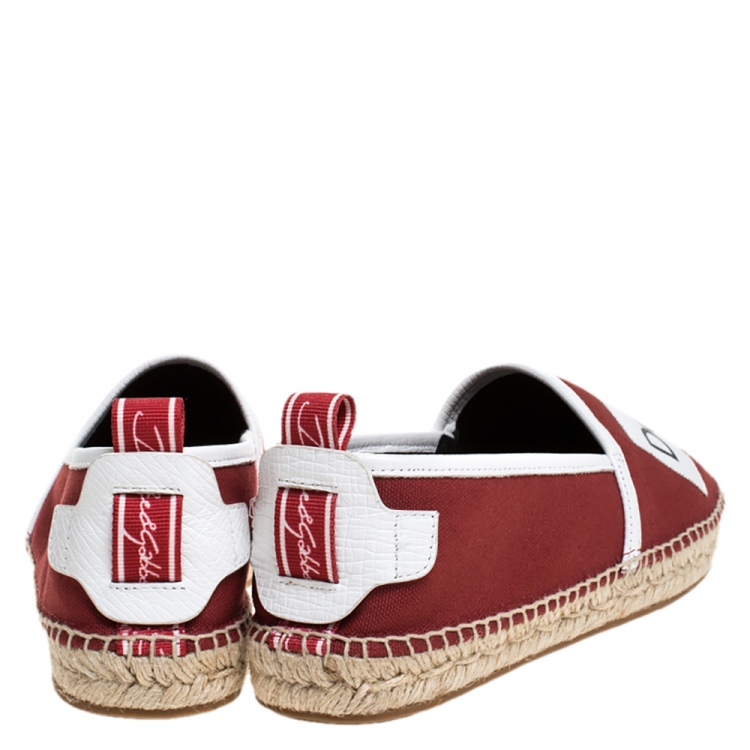 Pre Owned Dolce & Gabbana Maroon Canvas Logo Motif Slip On Espadrilles Size 41