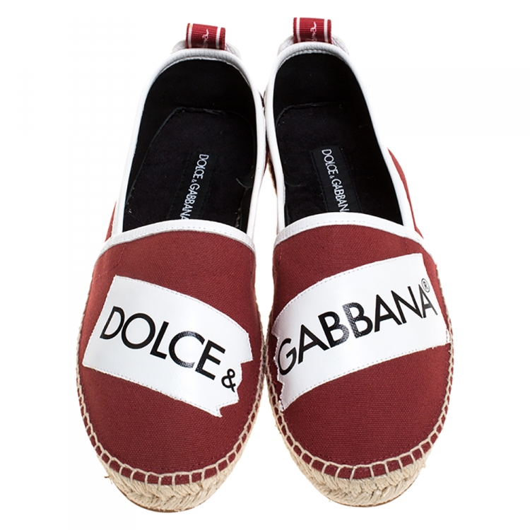 Pre Owned Dolce & Gabbana Maroon Canvas Logo Motif Slip On Espadrilles Size 41