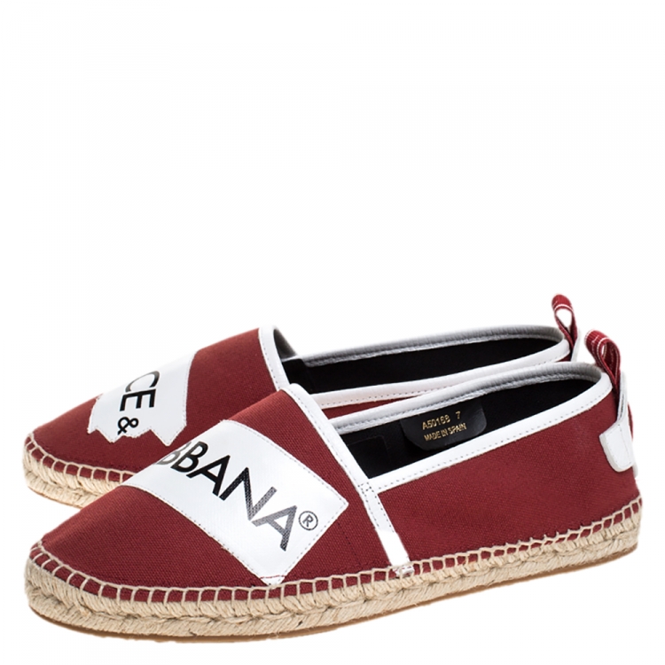 Pre Owned Dolce & Gabbana Maroon Canvas Logo Motif Slip On Espadrilles Size 41