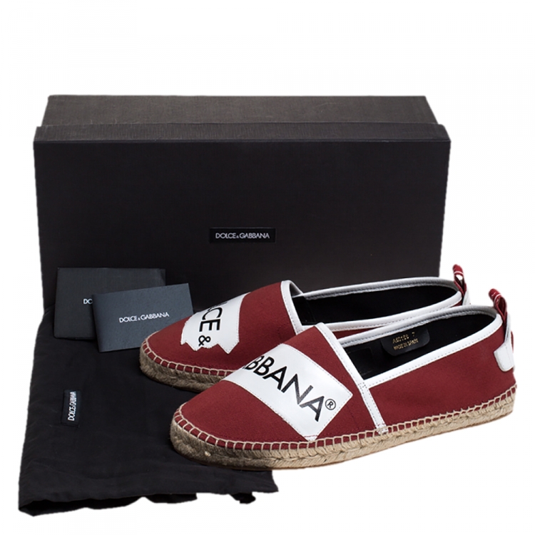 Pre Owned Dolce & Gabbana Maroon Canvas Logo Motif Slip On Espadrilles Size 41