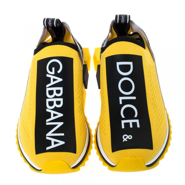Pre Owned Dolce & Gabbana Yellow Stretch Jersey Logo Print Slip On Sneakers Size 43.5