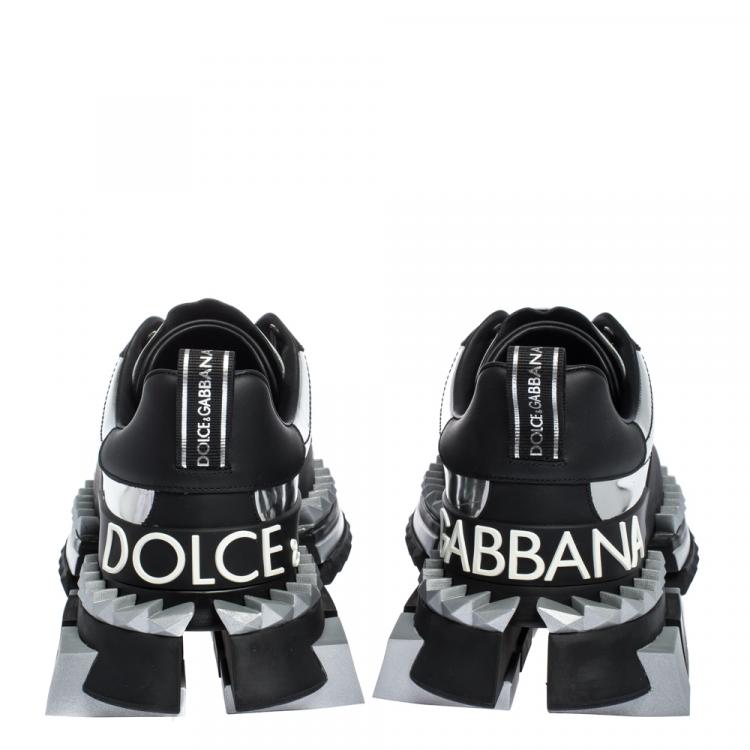 Pre Owned Dolce & Gabbana Silver Two-Tone Leather Super King Platform Sneakers Size 42